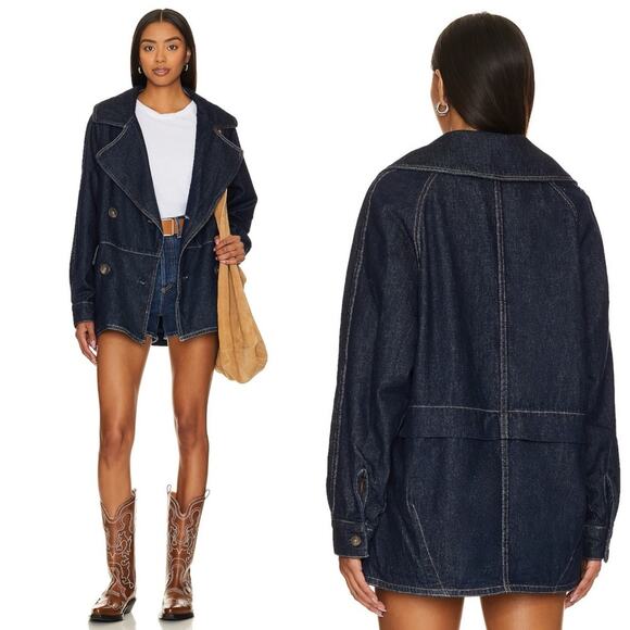 Free People Denim Car Coat Large NWOT - Picture 2 of 8